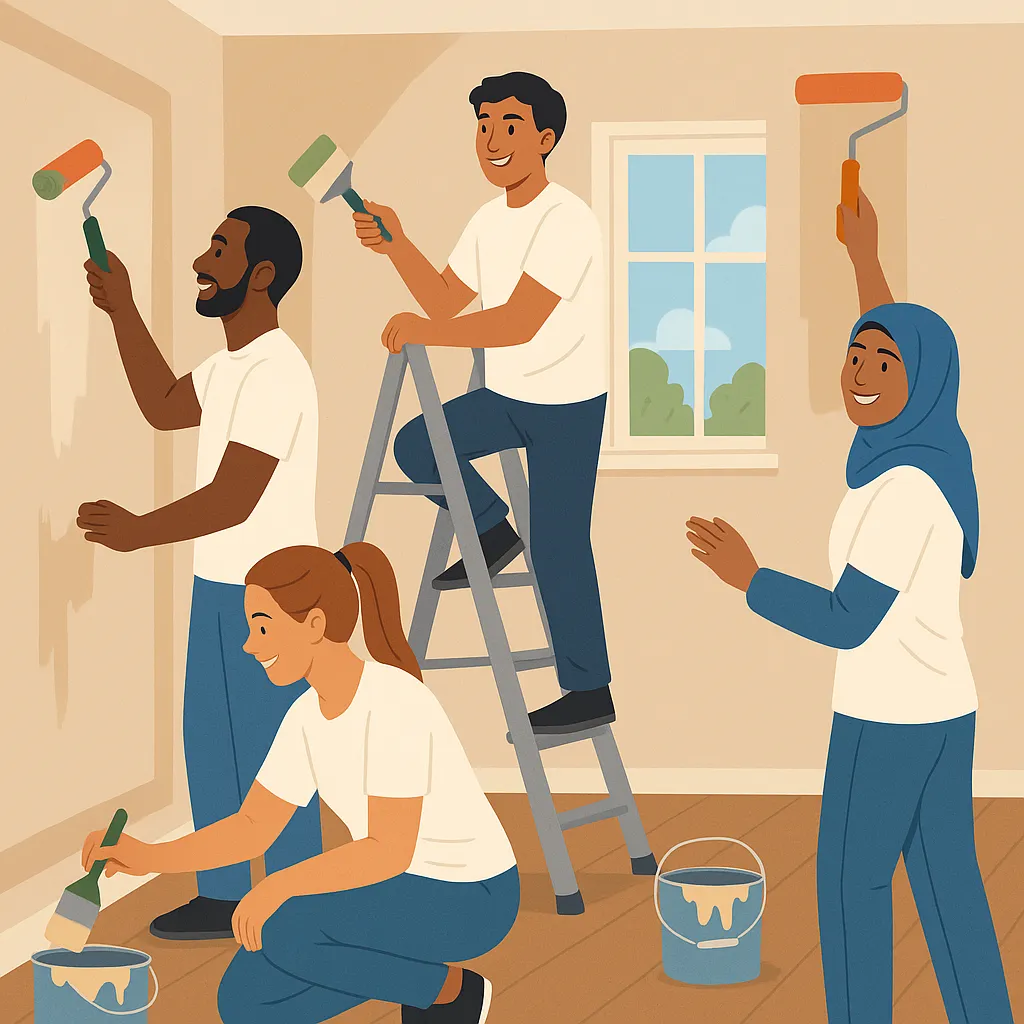 Community Volunteers Painting Hall
